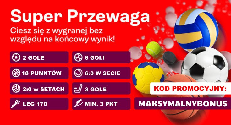 Super Przewaga w Superbet - ciesz się z wygranej bez względu na końcowy wynik. 9 dyscyplin, kod promocyjny: MAKSYMALNYBONUS