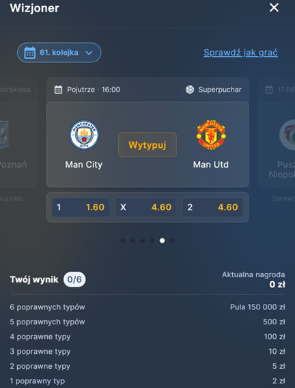 Wizjoner STS - przykładowa kolejka gry. Wytypuj Manchester City - Manchester United, kursy, nagrody