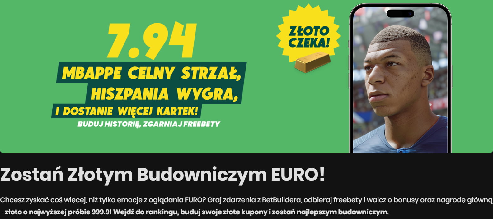 Złoty Budowniczy EURO w Betfan - buduj historię, zgarniaj freebety. Złoto czeka! Mbappe