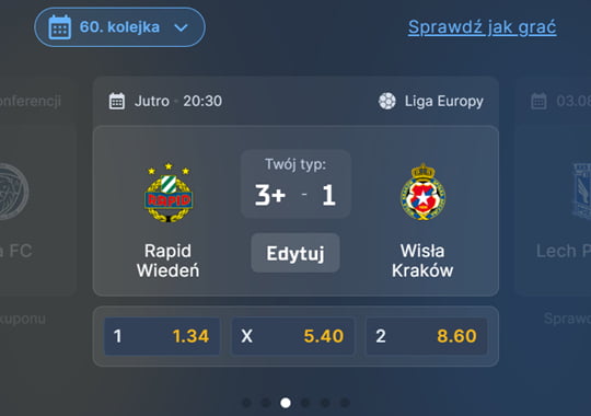 Wizjoner STS - 60. kolejka. Typ na Rapid Wiedeń - Wisła Kraków, kursy