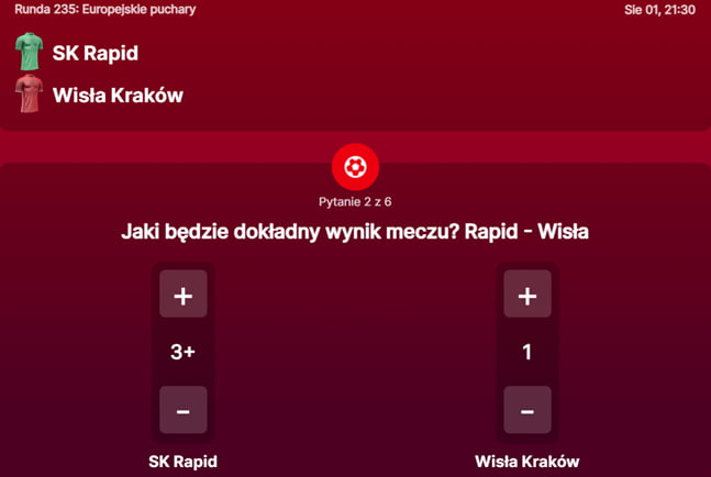 SuperGame w Superbet - typ bukmacherski na 235. rundę (SK Rapid Wiedeń – Wisła Kraków)