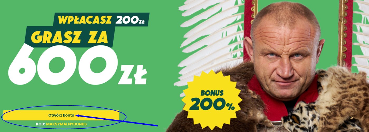 Bonus powitalny Betfan 200% - wpłacasz 200 zł, grasz za 600 zł. Mariusz Pudzianowski, kod promocyjny: MAKSYMALNYBONUS