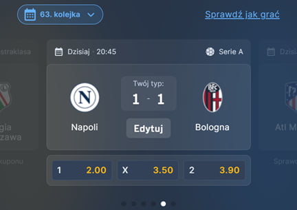 Wizjoner STS - 63. kolejka. Typ na Napoli - Bologna, kursy