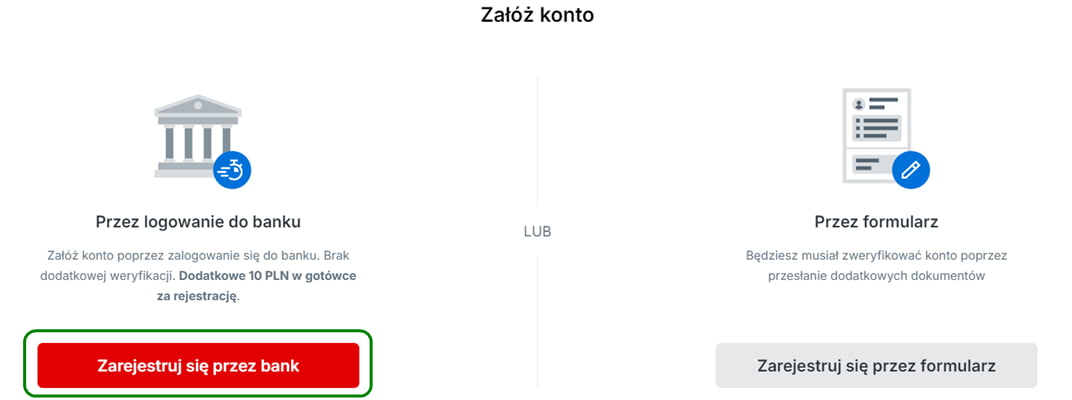 Załóż konto w Superbet - rejestracja przez bank, czyli mojeID (dodatkowe 10 PLN bonusu bez depozytu) lub zwykły formularz rejestracyjny