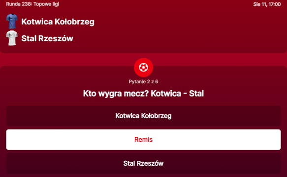 SuperGame w Superbet - typ bukmacherski na 238. rundę (Kotwica Kołobrzeg - Stal Rzeszów)