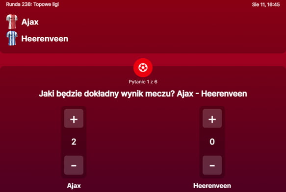 SuperGame w Superbet - typ bukmacherski na 238. rundę (Ajax - Heerenveen)