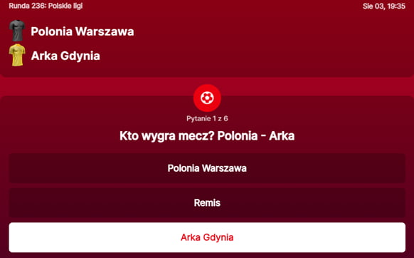 SuperGame w Superbet - typ bukmacherski na 236. rundę (Polonia Warszawa - Arka Gdynia)