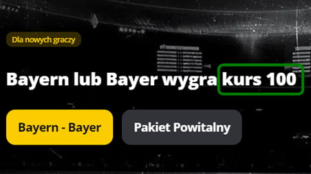 Dodatkowy bonus 100 zł do Pakietu Powitalnego LV BET - Bayern lub Bayer wygra, kurs 100 dla nowych graczy.