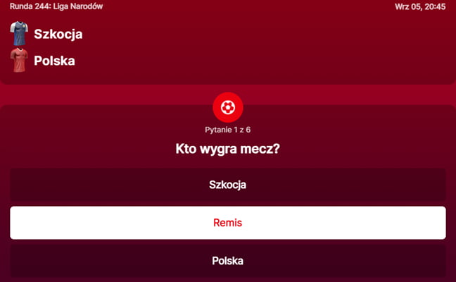 SuperGame w Superbet - typ bukmacherski na 244. rundę (Kto wygra mecz Szkocja - Polska w Lidze Narodów UEFA?)