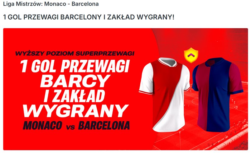 Wyższy Poziom Superprzewagi w Superbet - 1 gol przewagi Barcy i zakład wygrany. Liga Mistrzów UEFA: AS Monaco-FC Barcelona