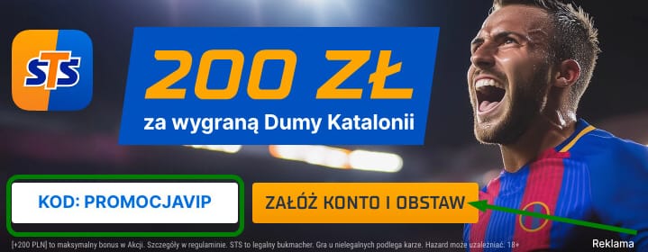 Bonus powitalny STS - dodatkowe 200 zł za zakład na wygraną FC Barcelony w meczu FC Barcelona-Espanyol (La Liga). Kod promocyjny: PROMOCJAVIP. Piłkarz.