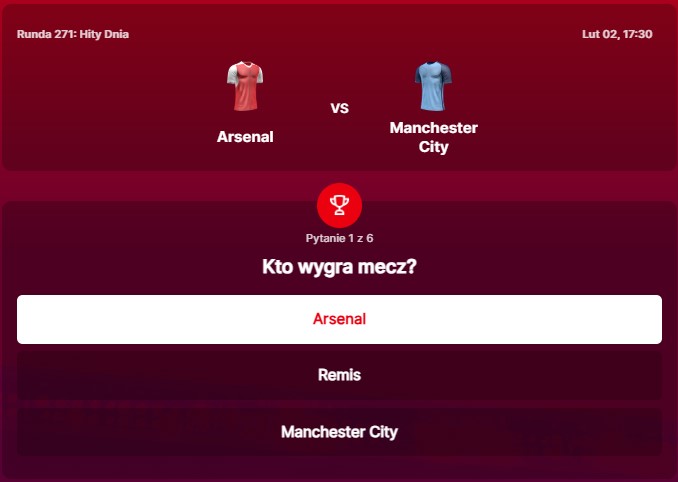 SuperGame w Superbet - typ bukmacherski na 271. rundę (Arsenal - Manchester City)