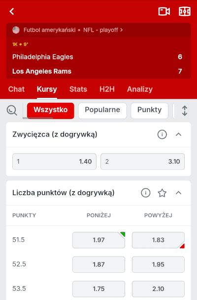 Futbol amerykański - zakłady bukmacherskie live w Superbet