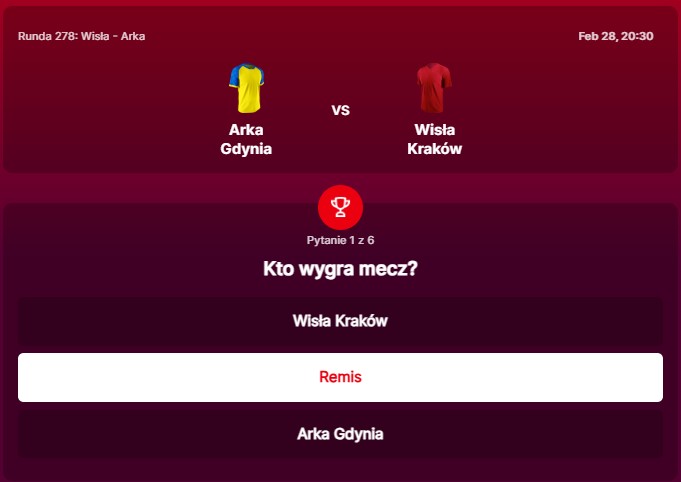 SuperGame w Superbet - typ bukmacherski na 278. rundę (Arka Gdynia - Wisła Kraków)