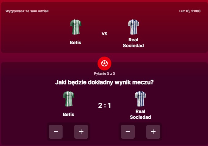 SuperGame w Superbet - typ bukmacherski na 275. rundę (Betis - Real Sociedad)