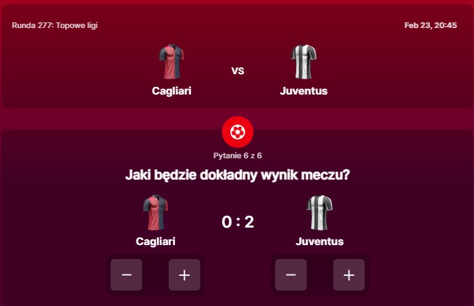 SuperGame w Superbet - typ bukmacherski na 277. rundę (Cagliari - Juventus)