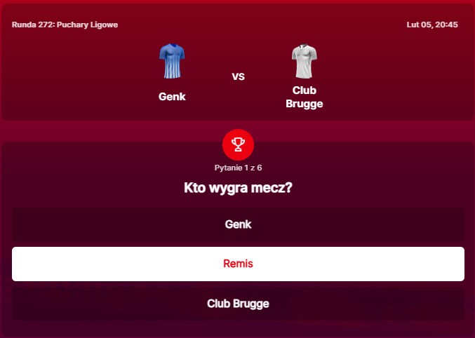 SuperGame w Superbet - typ bukmacherski na 272. rundę (Genk - Club Brugge)